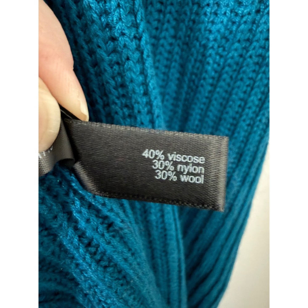 The‎ Limited Teal Blue Ribbed Knit Poncho Wrap One Size Wool Blend NWT - Picture 7 of 7